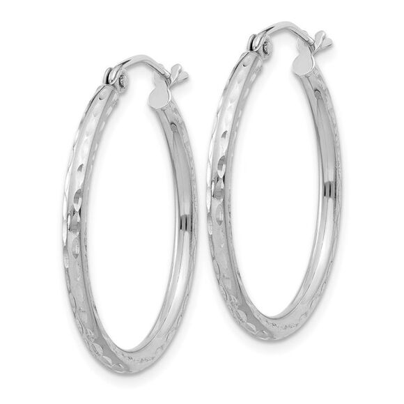 2mm Diamond Cut, Polished Sterling Silver Hoops - 25mm (1 Inch) - Picture 2 of 5
